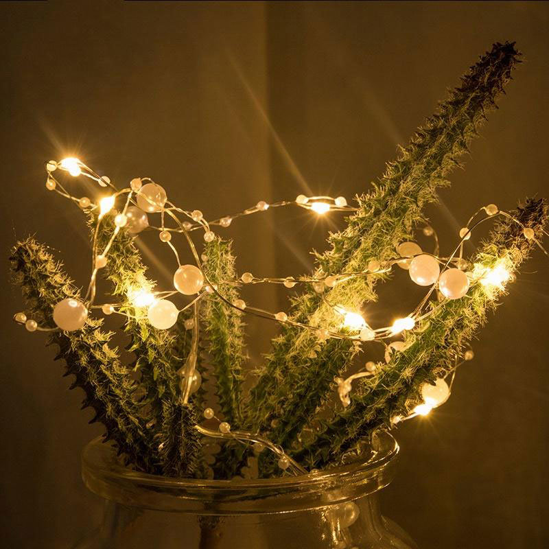 dropship 2/5/10m Pearl Wire Copper String Light Christmas Valentine Wedding Decoration for Home Wedding Party Mariage Garland Decoration