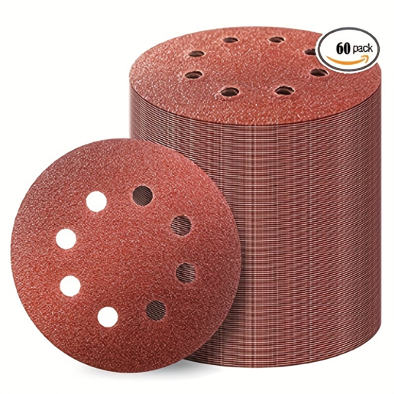 dropship 60pcs 5 Inch 8 Hole Hook And Loop Sanding Disc; 60 120 180 240 400 600 Grits Sand Paper For Random Orbital Sander; Sandpaper