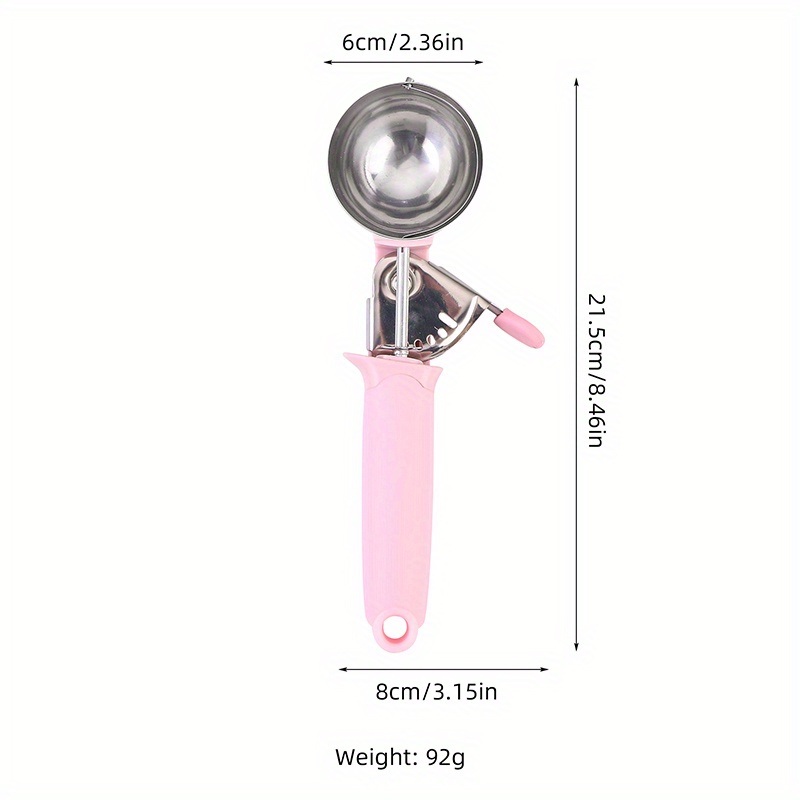 dropship 1pc; Pink PP Stainless Steel Semi-automatic Pastry Spoon; Stainless Steel Ice Cream Scoop