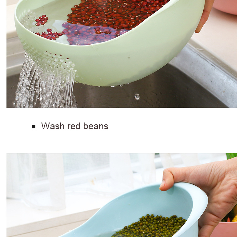 dropship Green Thickened Kitchen Rice Washing Machine Rice Washing Sieve Rice Washing Basin Plastic Draining Vegetable Washing Basket