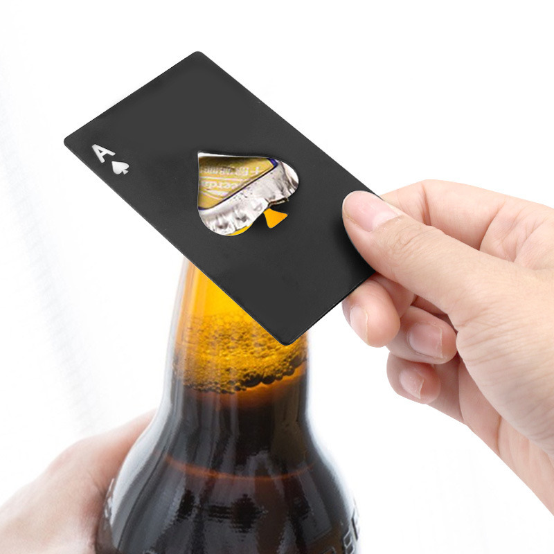 dropship Black/Silver Poker Card Beer Bottle Opener Metal Mini Portable Spade A Opener Stainless Steel Kitchen Bar Tools