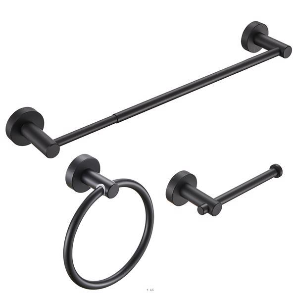 dropship Bathroom Hardware Set; Thicken Space Aluminum 3 PCS Towel bar Set- Matte Black 16-27 Inches Adjustable Bathroom Accessories Set
