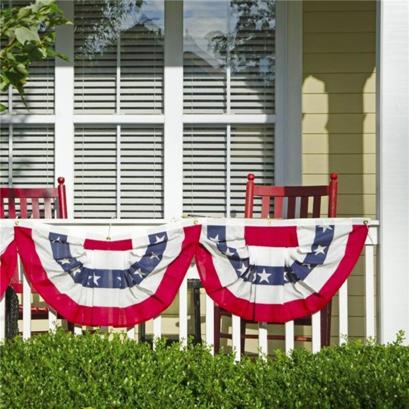dropship 1pc Printed Stripes Stars USA Pleated Fan Bunting Half Banner Flag For July 4th Independence Day Decoration USA Pleated Fan Flag