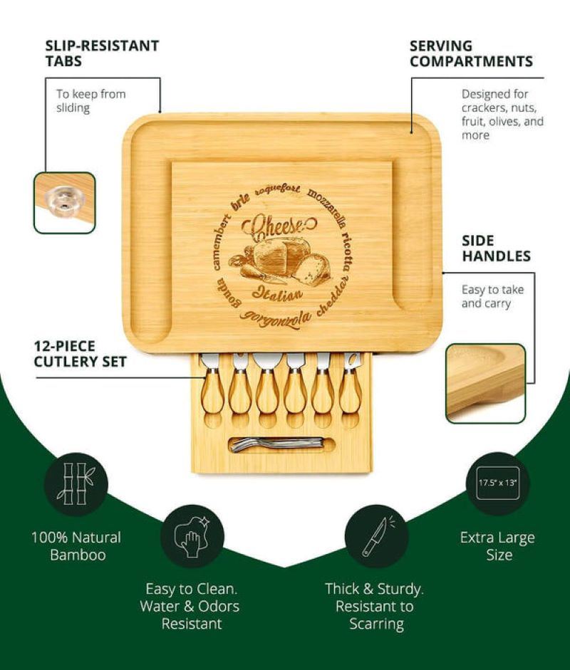 dropship Kitchen Natural Bamboo Cutting Board Bamboo Cheese Board Set