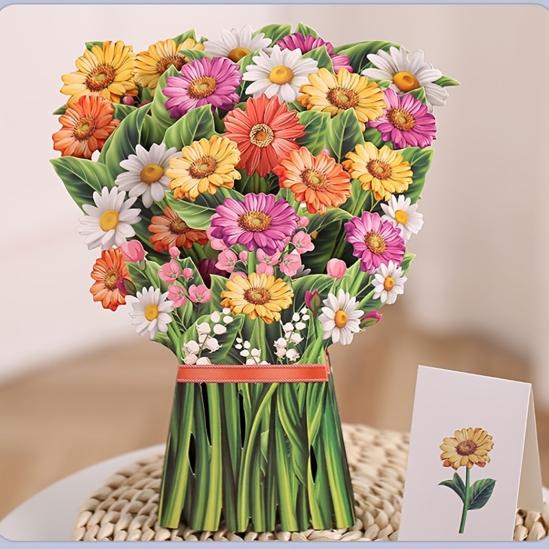 dropship 3D Pop Up Flower Bouquet Paper Flowers Cards; Forever Flower Bouquet Birthday Gift Greeting Cards With Note Card And Envelope For Women Girls Wife Mom Lovers Friend