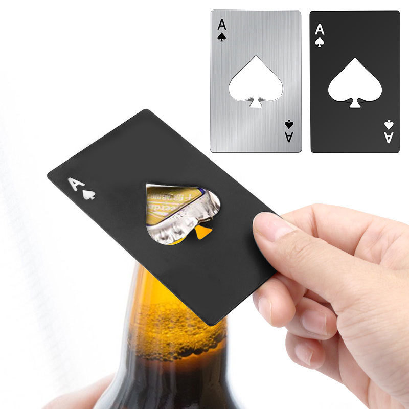 dropship Black/Silver Poker Card Beer Bottle Opener Metal Mini Portable Spade A Opener Stainless Steel Kitchen Bar Tools