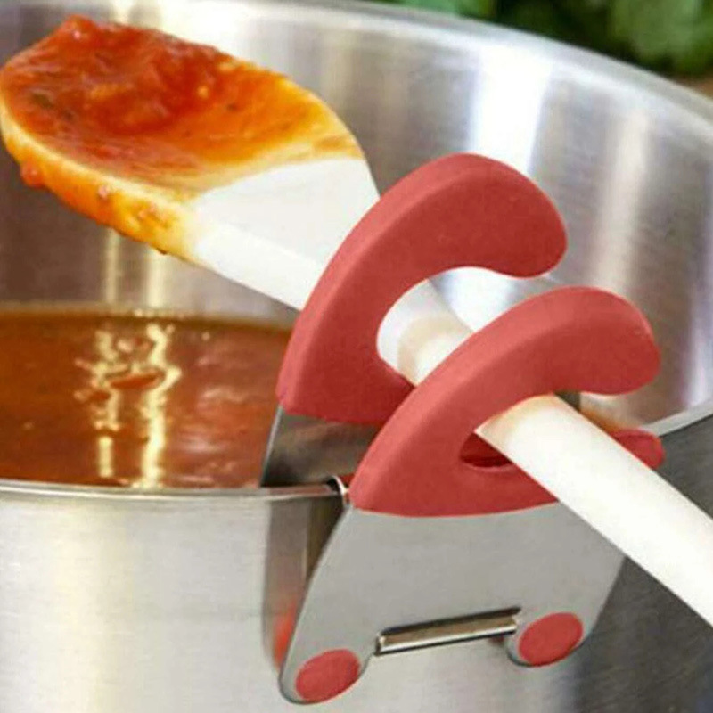 dropship 1PC Stainless Steel Pot Spoon Holder; Anti-Scald Silicone Grip Pot Clip Holder For Spoon; Kitchenware Bowl Clip; Cooking Utensils Tools;