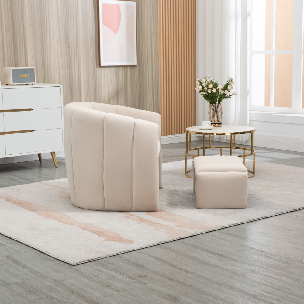 dropship COOLMORE Accent Chair with Ottoman, Mid Century Modern Barrel Chair Upholstered Club Tub Round Arms Chair for Living Room