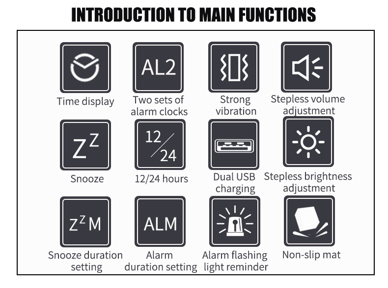 dropship LED Vibrating Loud Alarm Clock Strong Bed Vibration Shaker for Heavy Sleepers Deaf Senior Kids Display Dimmer Snooze USB Charger