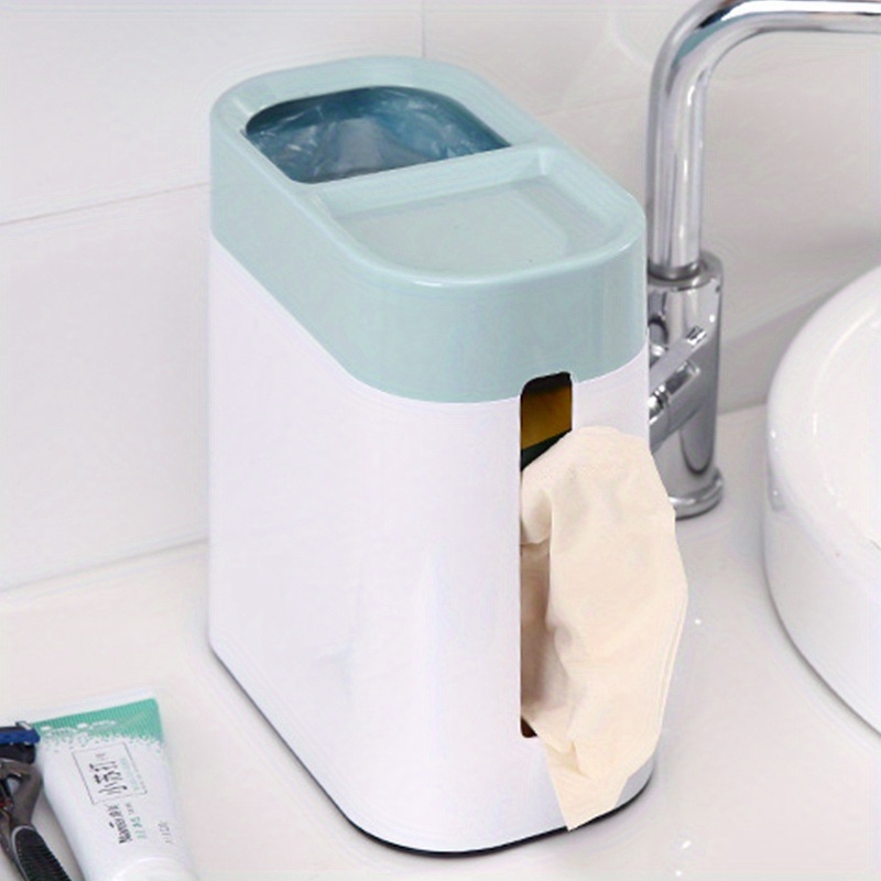 dropship 1pc 2 In 1 Desktop Trash Can With Tissue Box; Creative Plastic Mini Wastebasket; Trash Can; Garbage Bin; Rubbish Recycling For Desktop; Dressing Table