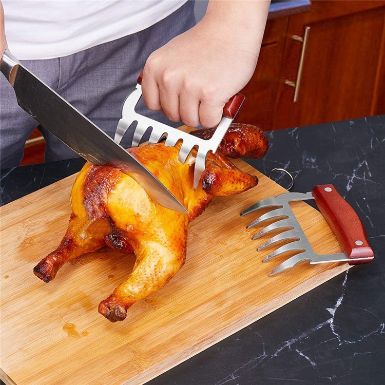 dropship LMETJMA Bear Claws Stainless Steel BBQ Meat Shredder Claws with Wooden Handle Bottle Opener Turkey Chicken Claws KC0423