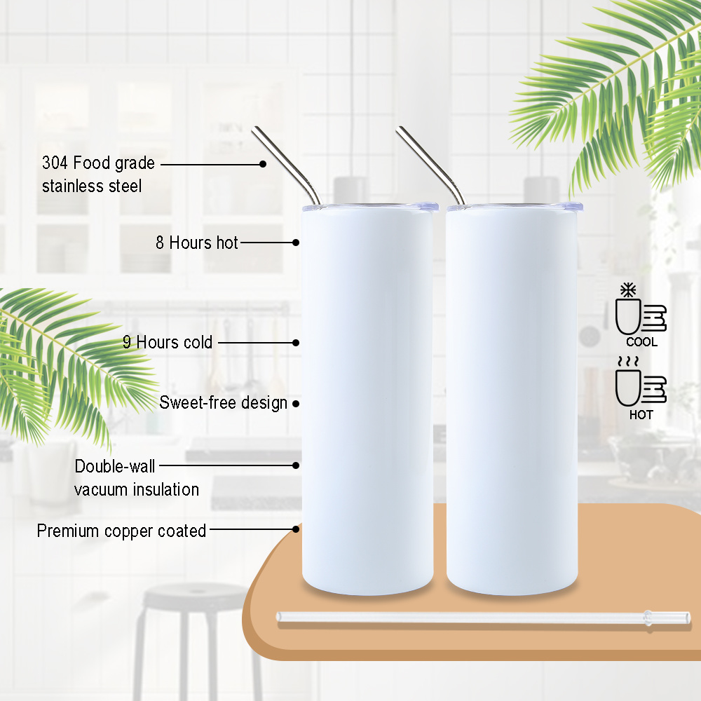 dropship US Warehouse White 20Oz Stainless Steel Heat Transfer Printing Tumbler 20oz Straight Sublimation Tumbler 25PCS/Case