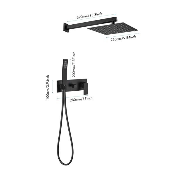 dropship Brass Matte Black Shower Faucet Set Shower System 10 Inch Rainfall Shower Head with Handheld Sprayer Bathroom Luxury Rain Mixer Combo