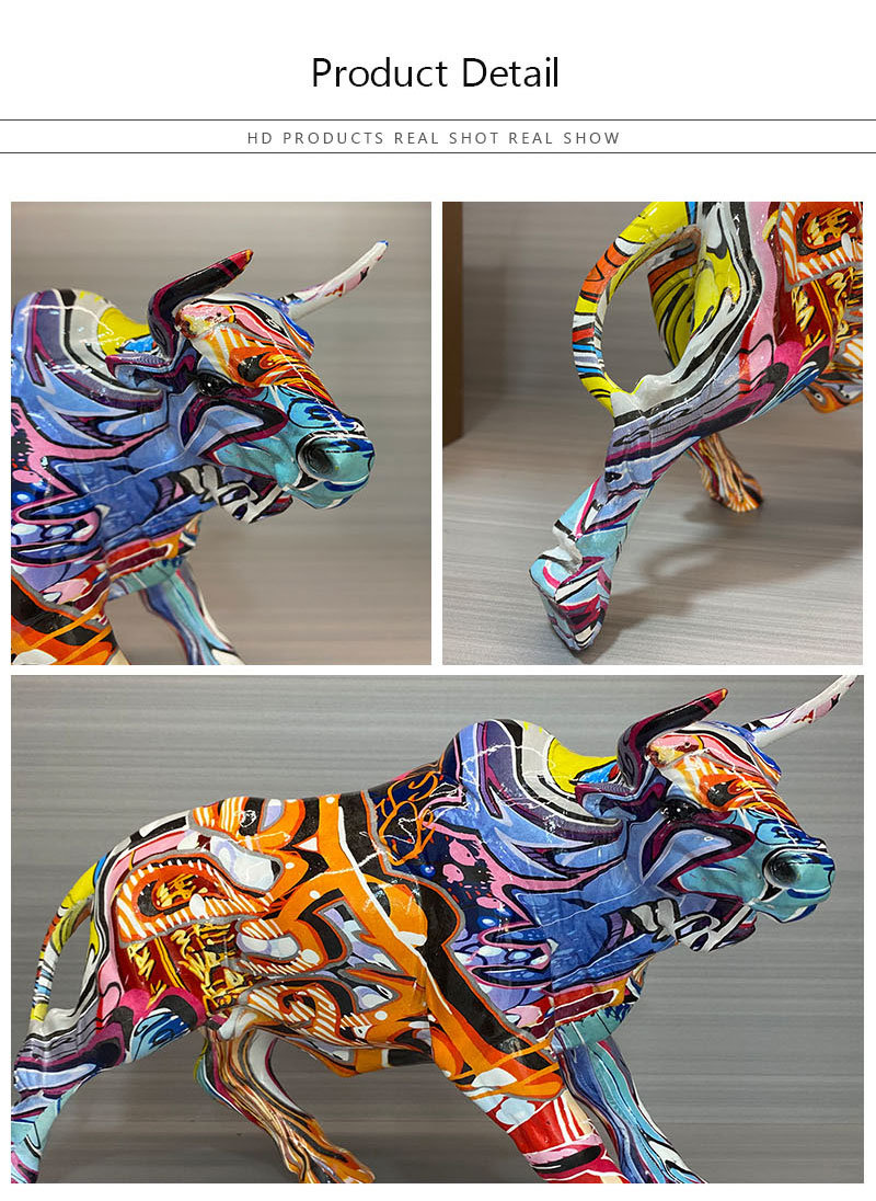 dropship NORTHEUINS Graffiti Painting Resin Bull Figurines Home Living Room Bedroom Office Desktop Feng Shui Ornaments Collection Statues