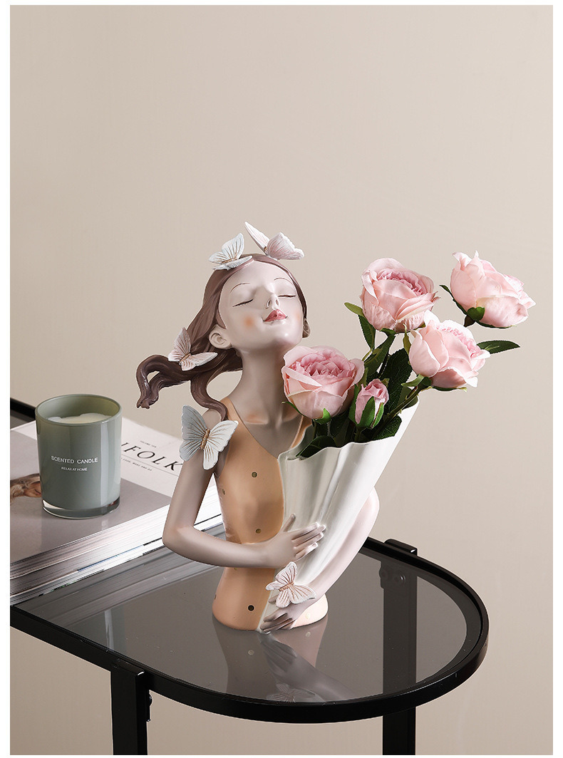 dropship Modern Decorative Artificial Flower Vase Butterfly Girl Sculptures Interior Home Resin Ornaments Household Decoration Vases Hot