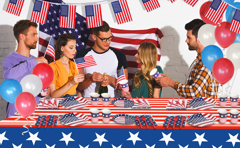 dropship 4th of July Tablecloth, American Flag Plastic Table Covers for Patriotic Party Supplies