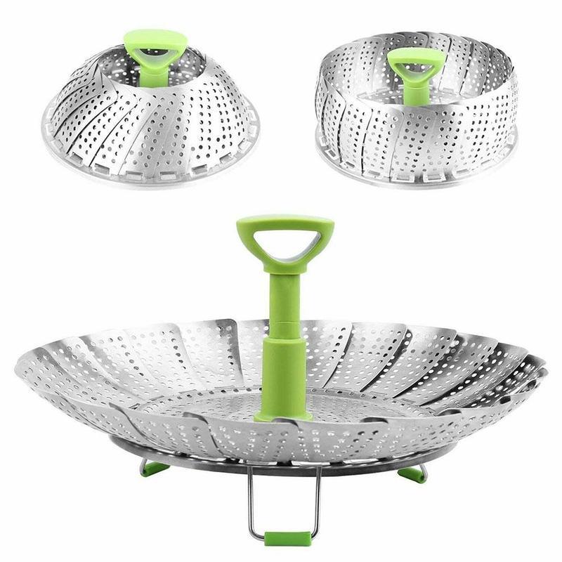 dropship Steel Folding Steamer Basket Steel Fish Steamed Steamer Vegetable Steamer Telescopic V0B3