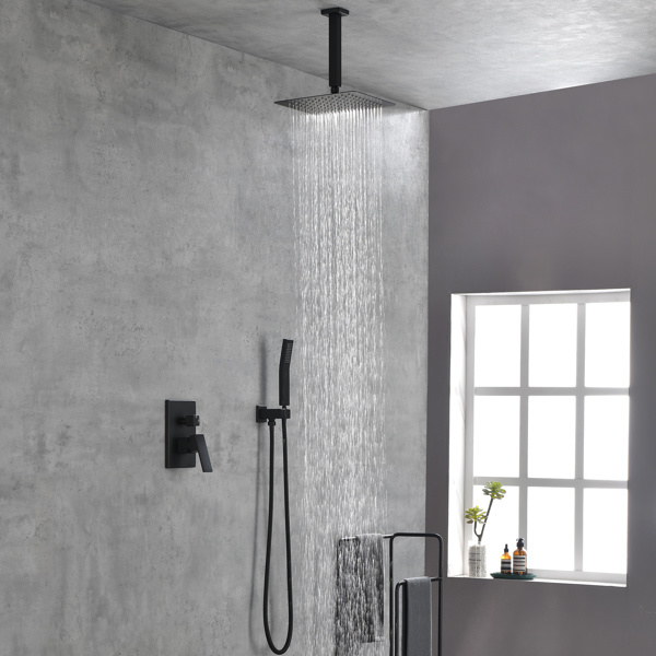dropship Matte Black Shower Set System Bathroom Luxury Rain Mixer Shower Combo Set Ceiling Mounted Rainfall Shower Head Faucet