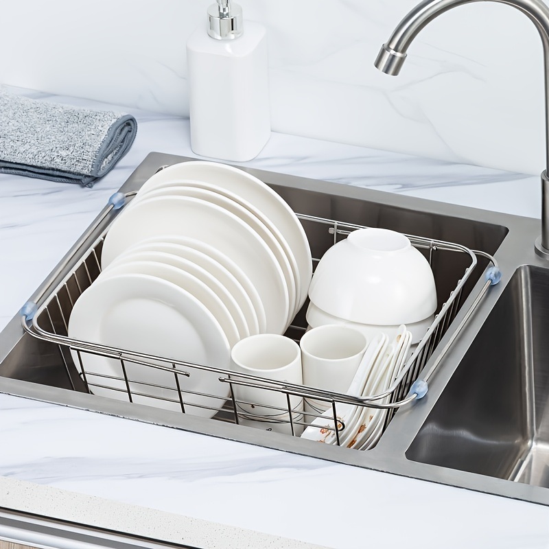 dropship 1pc Drain Rack; Drain Basket; Stainless Steel Kitchen Basket; Home Utensil Holder; Sink Basket; Retractable Sink Rack Suitable For Rectangular Sink Bowl Plate Organizer Storage