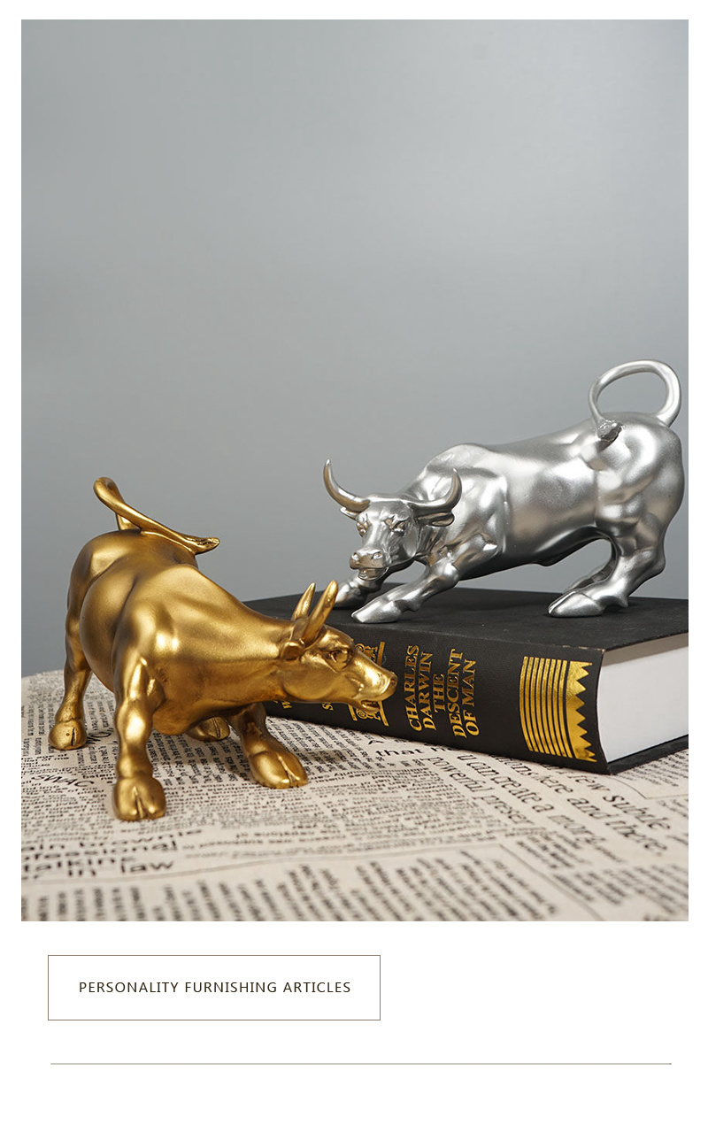 dropship NORTHEUINS Resin Wall Street Bull Figurine Cattle OX Statue Market Miam Bull Home Feng Shui Art Official Desktop Decor Sculpture