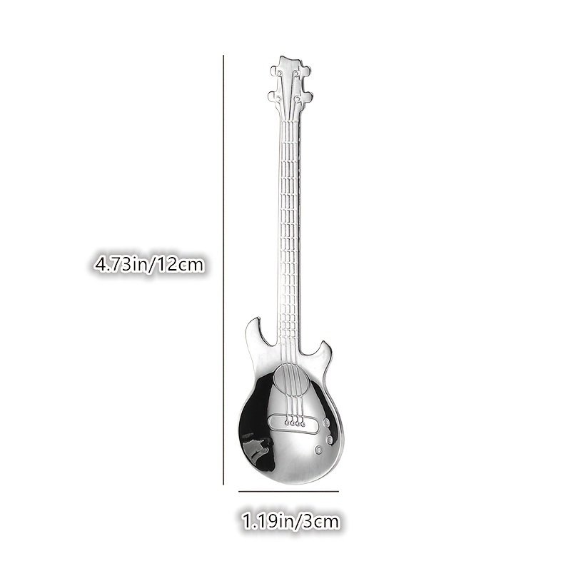 dropship 1pc Guitar Shaped Spoon; Creative Stainless Steel Guitar Shaped Coffee Stirring Spoon; Milk Tea Dessert Pastry Ice Cream Spoon; Gift; Kitchen Accessories