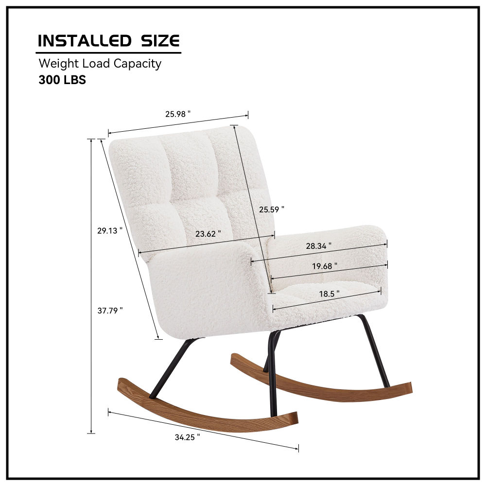 dropship Comfy Upholstered Lounge Chair Rocking Chair with High Backrest, for Nursing Baby, Reading, Napping OFF WHITE