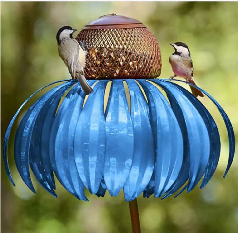dropship Pink Coneflower Bird Feeder Outdoor Decoration Garden Flower Picaflor Wild Bird Feeder Feeding Outside Rust Resistant Art Metal