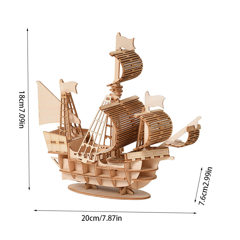 dropship 1pc 3D Wooden Puzzles For Adults; Sailboat Educational Puzzle Assembly Model; DIY Educational Desk Toy 7.87"x7.09"x2.99"