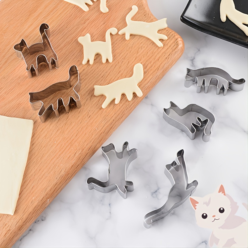 dropship Set Of 6, Stainless Steel Animal Cookie Cutters, Kitten Moulds, Baking Cute DIY Cartoon Cookie Moulds Set