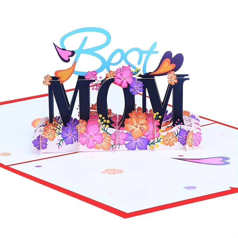 dropship 1pc Greeting Card; With Blank Envelope And Message Card; BEST MOM Pop Up Greeting Card; Colorful Flowers Heart Decor 3D Card; Mother's Day Gift; Theme Party Decor