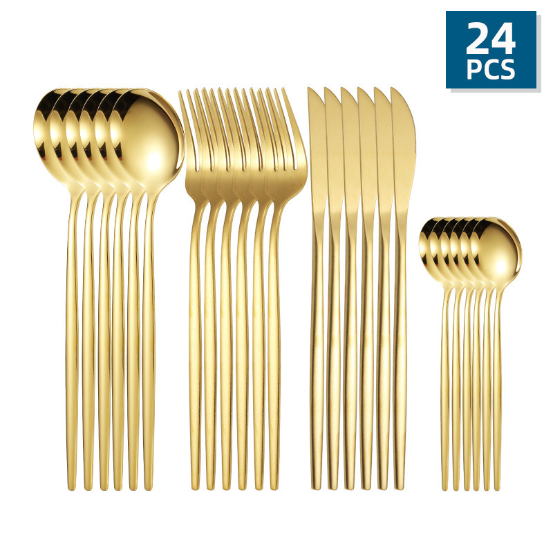 dropship 24pcs/Set Stainless Steel Cutlery; Portuguese Cutlery Spoon; Western Cutlery Set