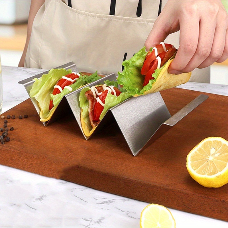 dropship 2pcs Taco Holders; Stainless Steel Taco Bracket Tray; Mexican Tortilla Tray; Suitable For Baking; Dishwasher And Barbecue; Kitchen Accessories