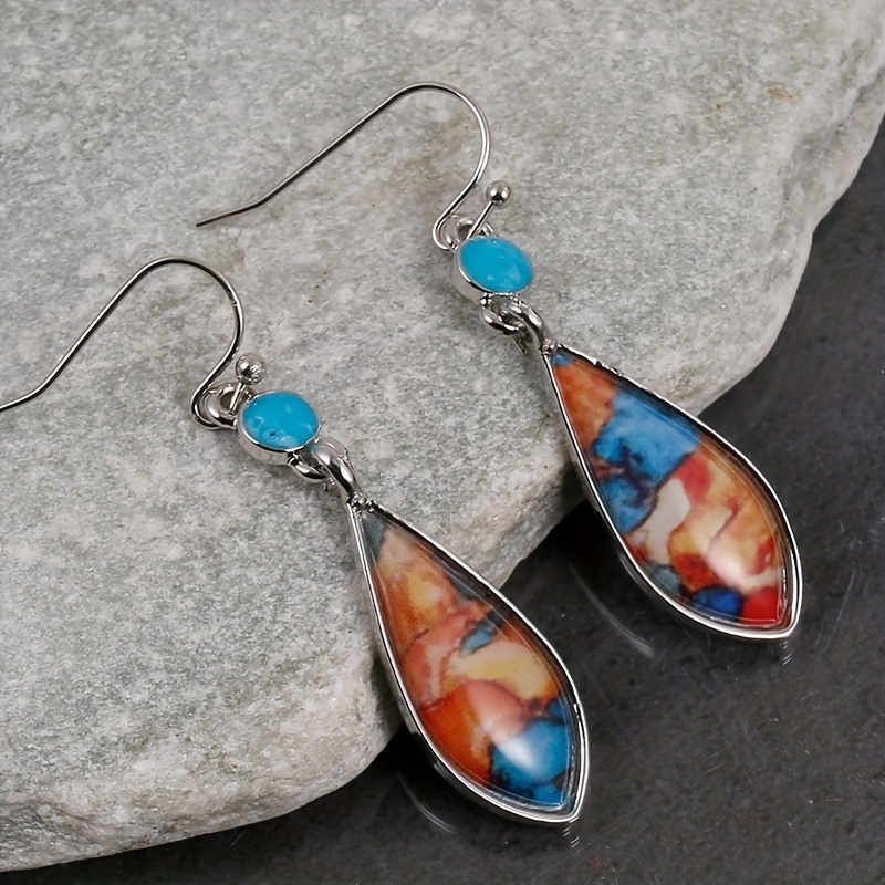 dropship 925 Sterling Silver Natural Turquoise Natural Gemstones Earrings Wedding Engagement Bride Jewelry