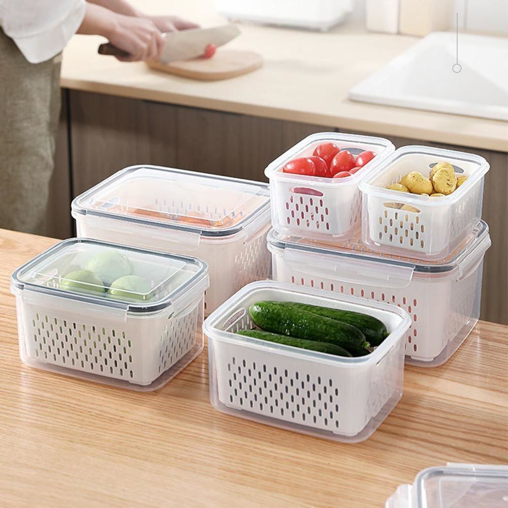 dropship Storage Box Fridge Organizer Fresh Vegetable Fruit Boxes Drain Basket Storage Containers Pantry Kitchen Organizer For Kitchen