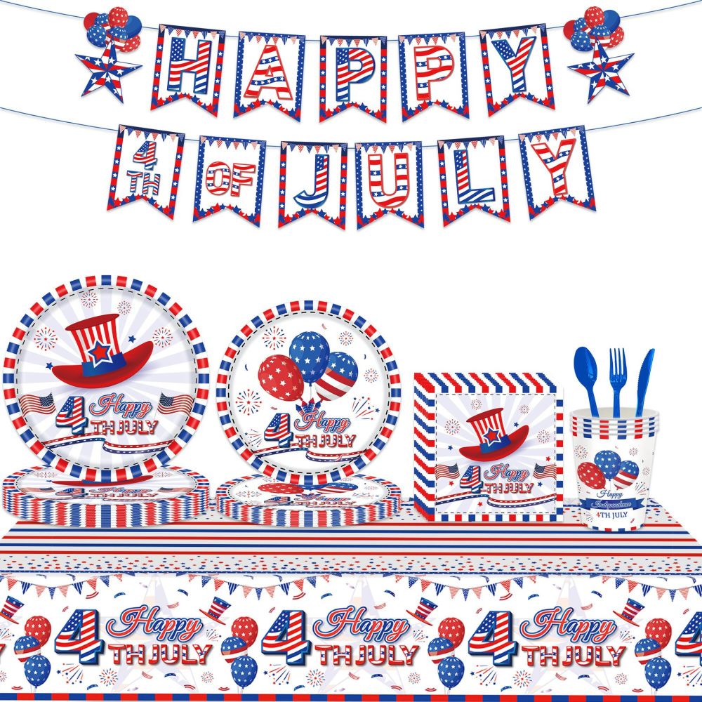 dropship American Independence Day Hat Balloon National Flag Disposable Tableware Set Happy 4th Of July USA National Day Party Decor