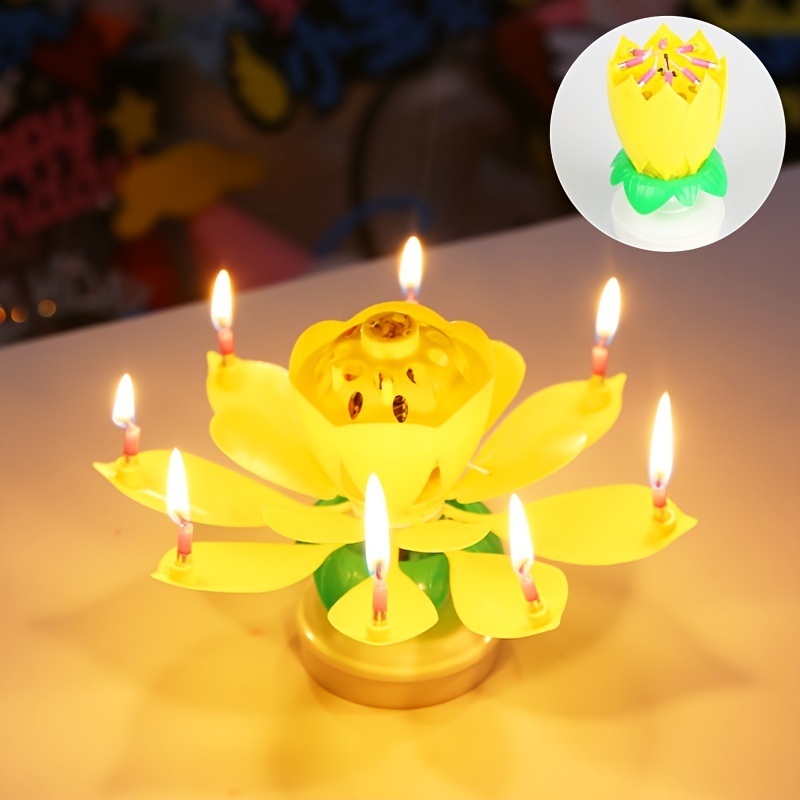 dropship 1pc Lotus Music Birthday Candle; Children's Creative Rotating Flowering Singing Lotus Lantern Cake Decoration