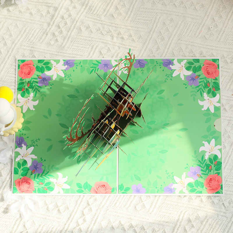 dropship 1pc New 3D Creative Three-dimensional Valentine's Day Greeting Card; Thank You Blessing Message Card; Exquisite High-end Handmade Love Bird Laser Hollow Engraving Card