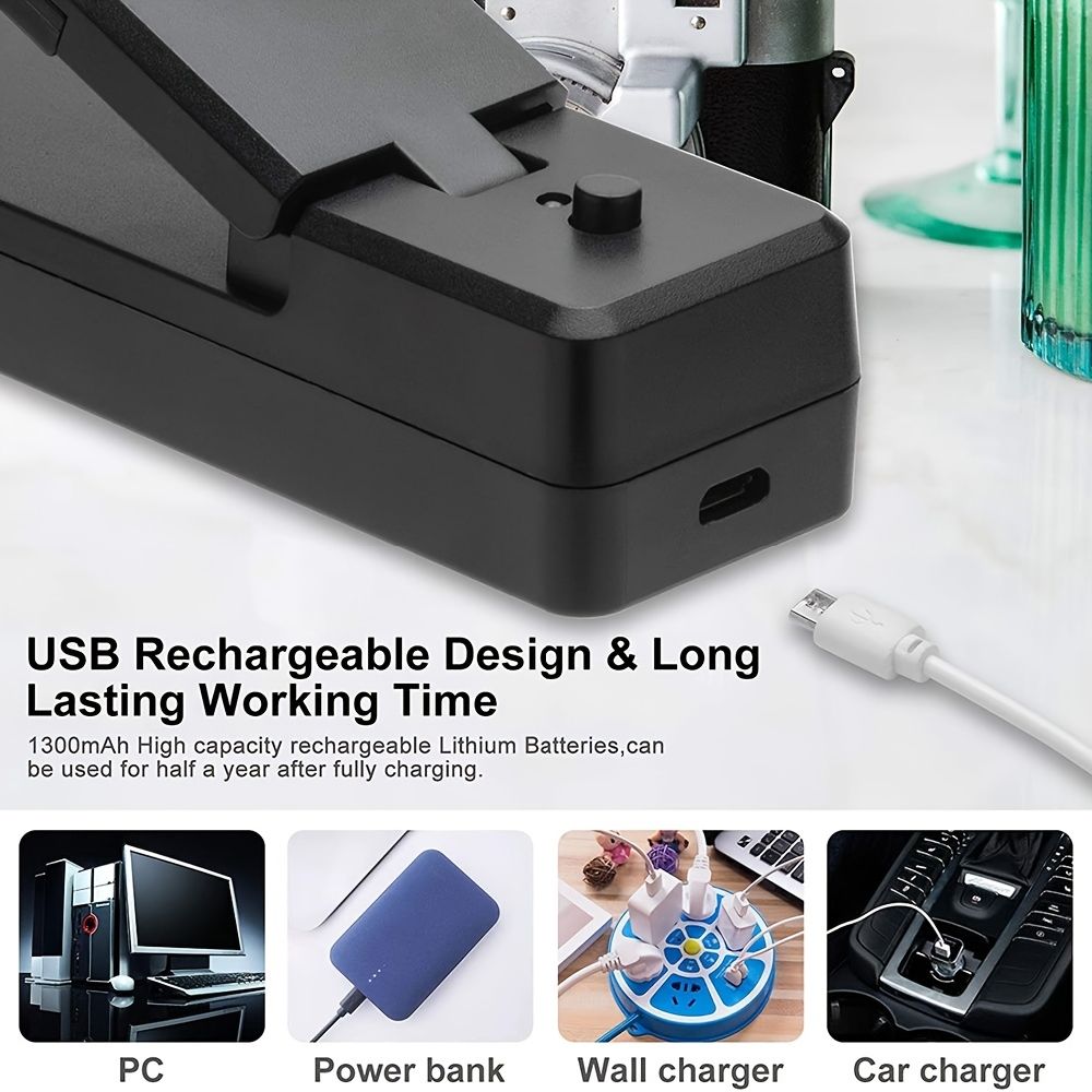 dropship 1pc 2 In 1 USB Chargable Mini Bag Sealer Heat Sealers With Cutter Knife Rechargeable Portable Sealer For Plastic Bag Food Storage