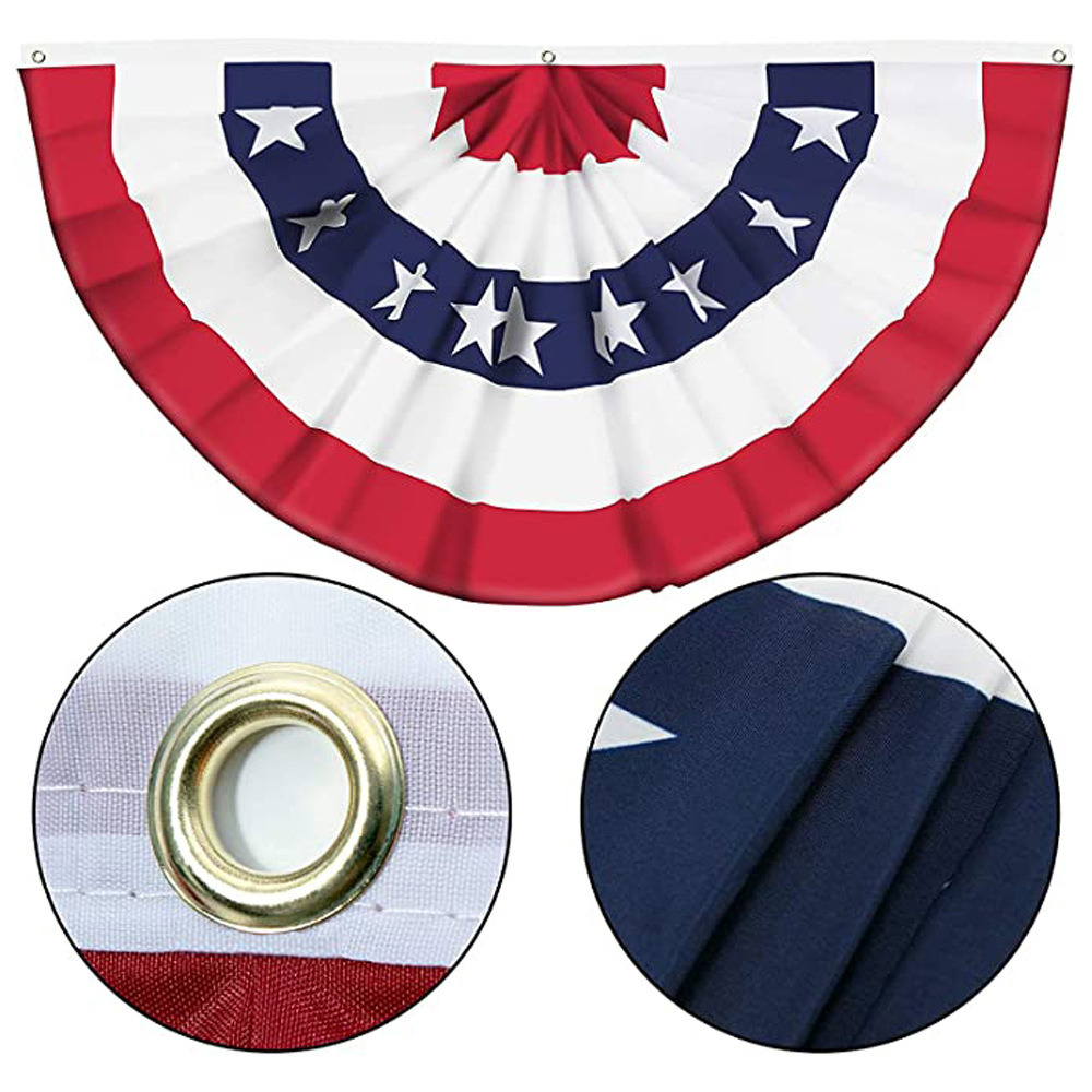 dropship 1pc Printed Stripes Stars USA Pleated Fan Bunting Half Banner Flag For July 4th Independence Day Decoration USA Pleated Fan Flag