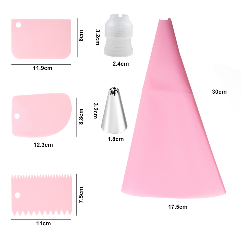 dropship 6-24 Pcs Set Pastry Bag and Stainless Steel Cake Nozzle Kitchen Accessories For Decorating Bakery Confectionery Equipment