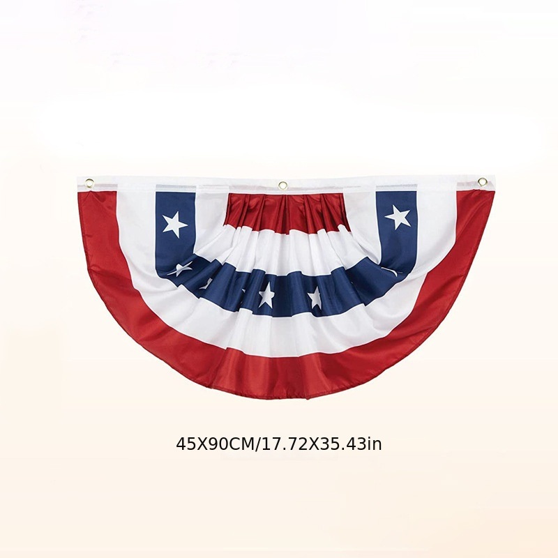 dropship 1pc Printed Stripes Stars USA Pleated Fan Bunting Half Banner Flag For July 4th Independence Day Decoration USA Pleated Fan Flag