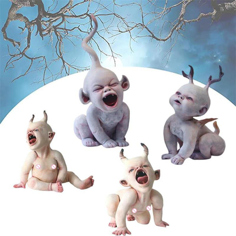 dropship Resin Zombie Baby Dolls Scary Baby Resin Figurine Ornament Collection Model Haunted Halloween Decor Props Supplies Desktop Decor