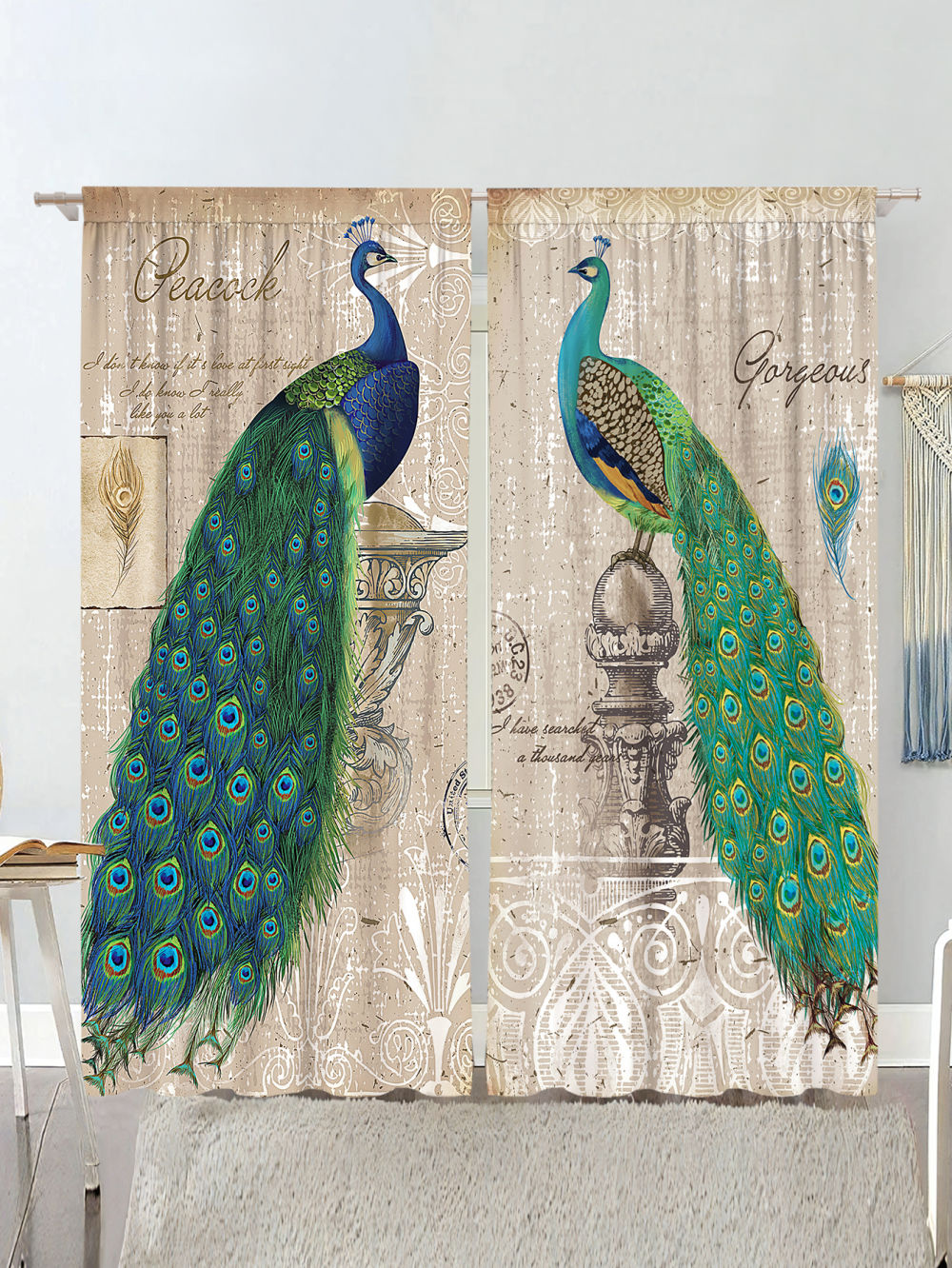 dropship 1 Pair Of Vintage Peacock Window Curtains