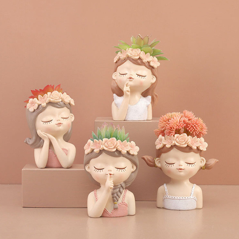 dropship 1pc Girls Plant Pots; Desktop Creative Cute Plant; Desktop Art Craft Decor