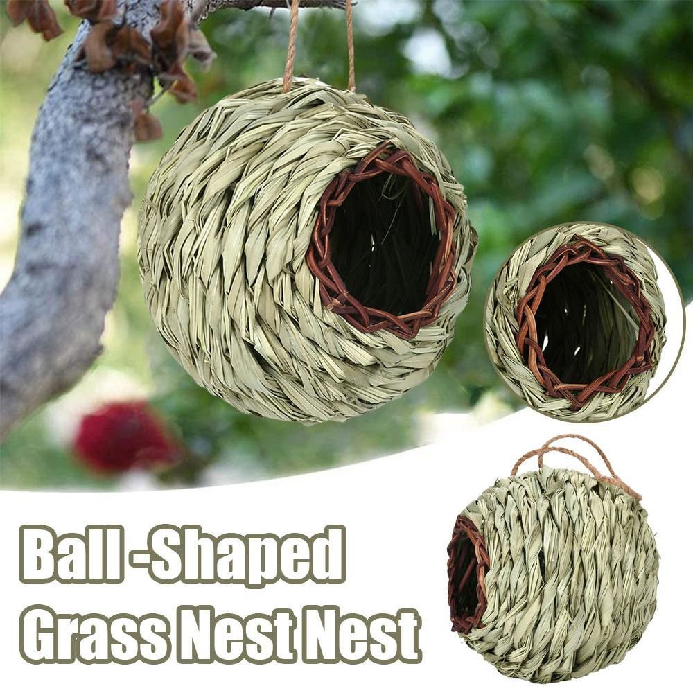 dropship Charming Decorative Hummingbird House Hand-woven Hung Straw Nest Natural Grass Hung Bird for Garden Patio Lawn Office Indoor