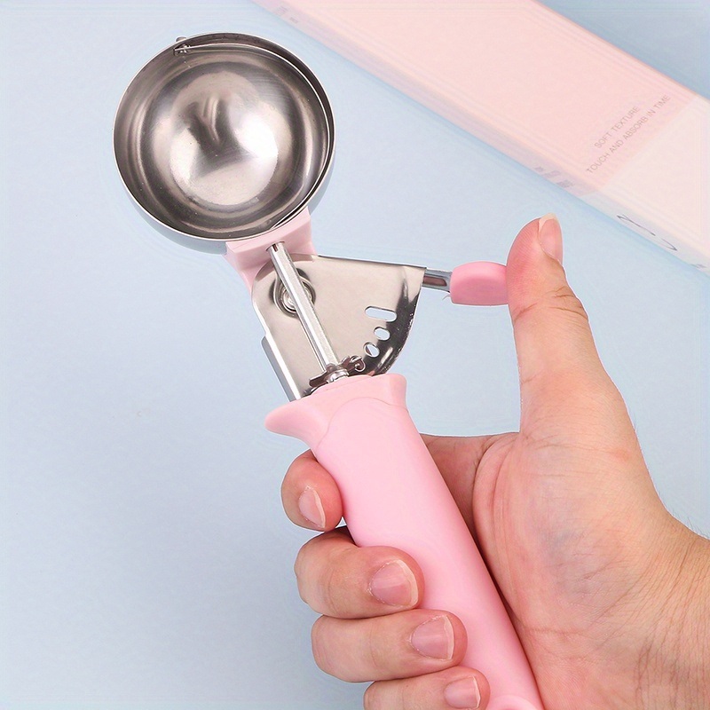 dropship 1pc; Pink PP Stainless Steel Semi-automatic Pastry Spoon; Stainless Steel Ice Cream Scoop