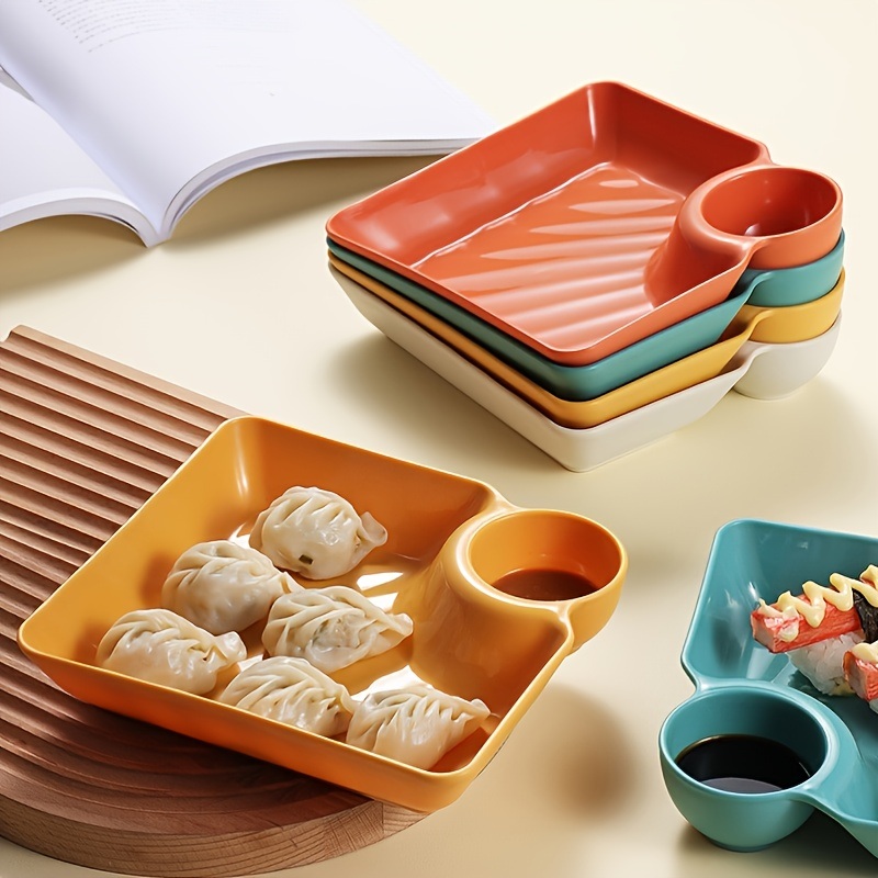 dropship 1pc Dumpling Plate With Sauce Dish; Potato; Water; Dumplings; Plate With Vinegar; Dinner Plate; Household Creative Square Serving Plate With Vinegar Saucer