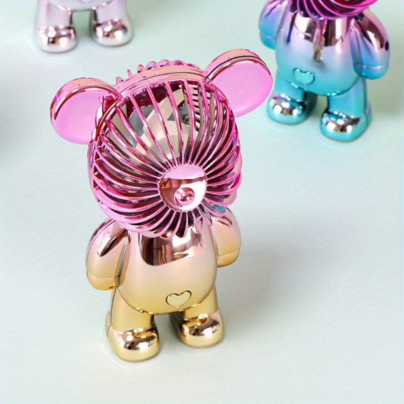 dropship Mini Bear Fan With 3 Modes Wind Speed; Rechargeable Multicolor Portable Fan For Student And Office Workers Carry USB Charging