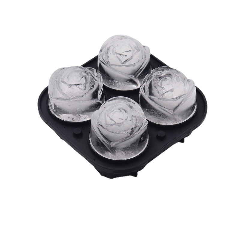 dropship 1pc Rose Ice Cube Mold Tray; Silicone 4-Cell Ice Cube Mold For Whiskey Cocktail Refrigerator Kitchen Utensils