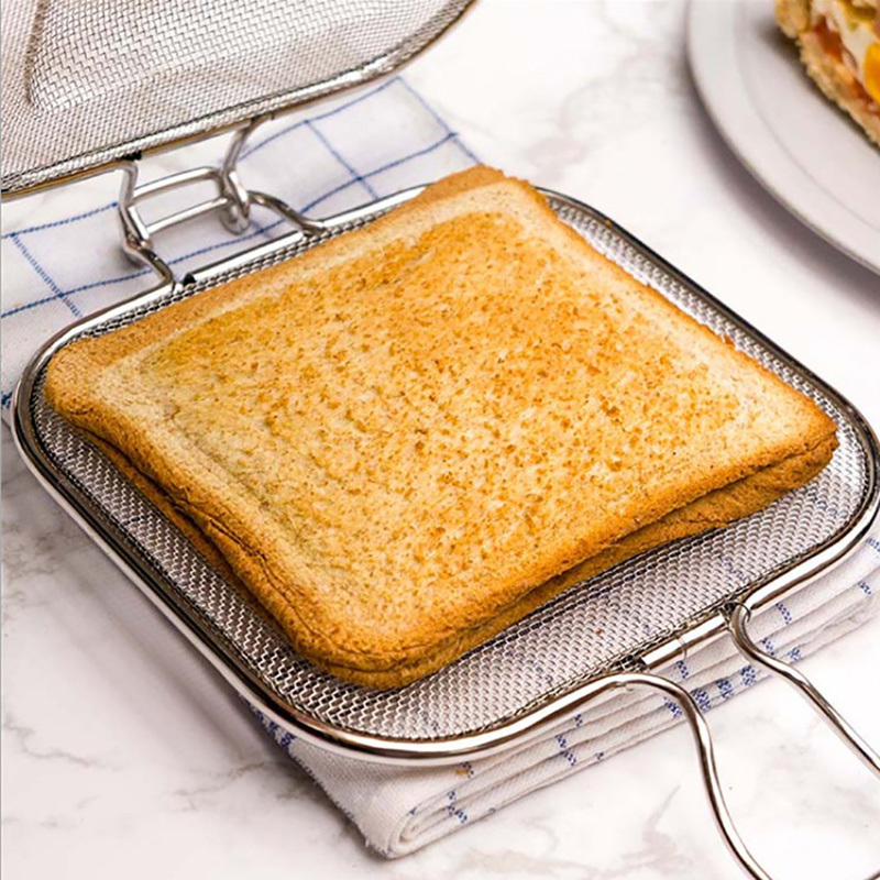 dropship Sandwich Toaster Bread Grill Net Stainless Steel Sandwich Grilling Basket Foldable Sandwich Baking Tool Oven Food Grill Rack
